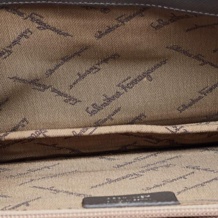 Pre Owned Salvatore Ferragamo Dark Grey Gancini Flap Top Handle Bag