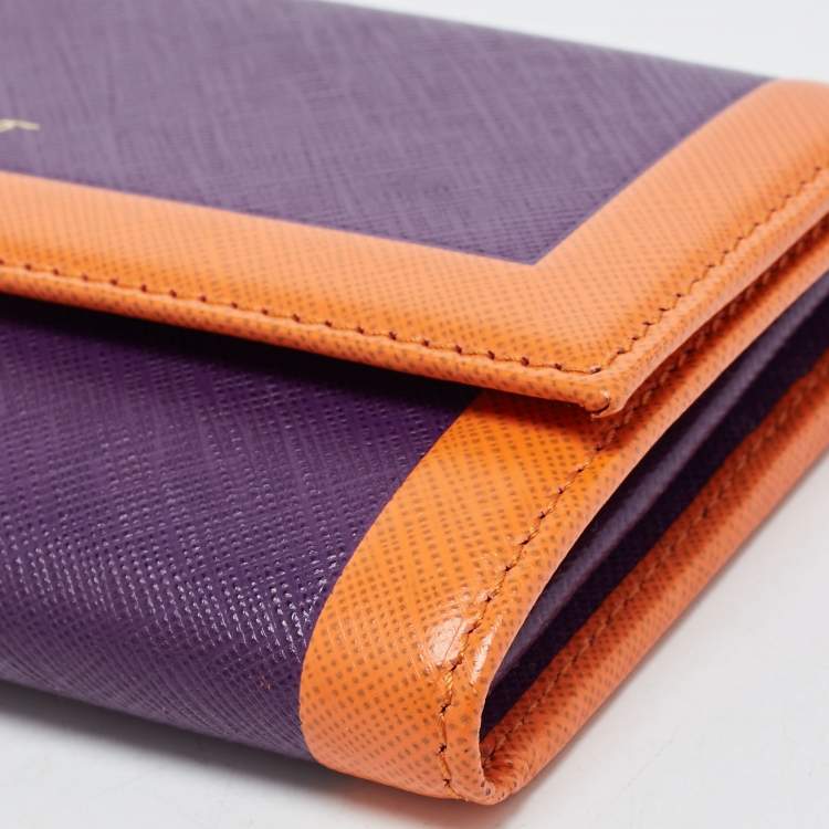 Pre Owned Salvatore Ferragamo Purple/Orange Saffiano Leather Flap Continental Wallet