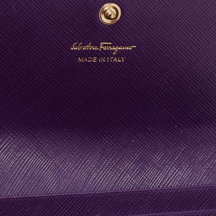 Pre Owned Salvatore Ferragamo Purple/Orange Saffiano Leather Flap Continental Wallet