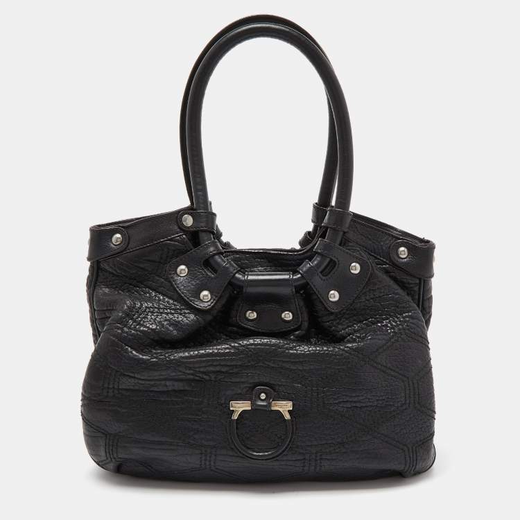 Pre Owned Salvatore Ferragamo Black Leather Shoulder Bag