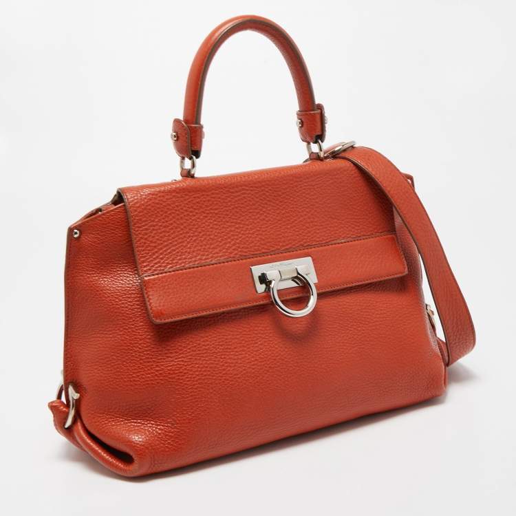 Pre Owned Salvatore Ferragamo Orange Leather Medium Sofia Top Handle Bag