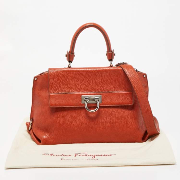 Pre Owned Salvatore Ferragamo Orange Leather Medium Sofia Top Handle Bag
