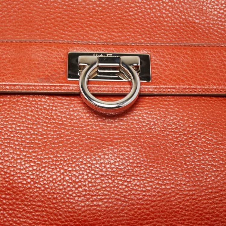Pre Owned Salvatore Ferragamo Orange Leather Medium Sofia Top Handle Bag