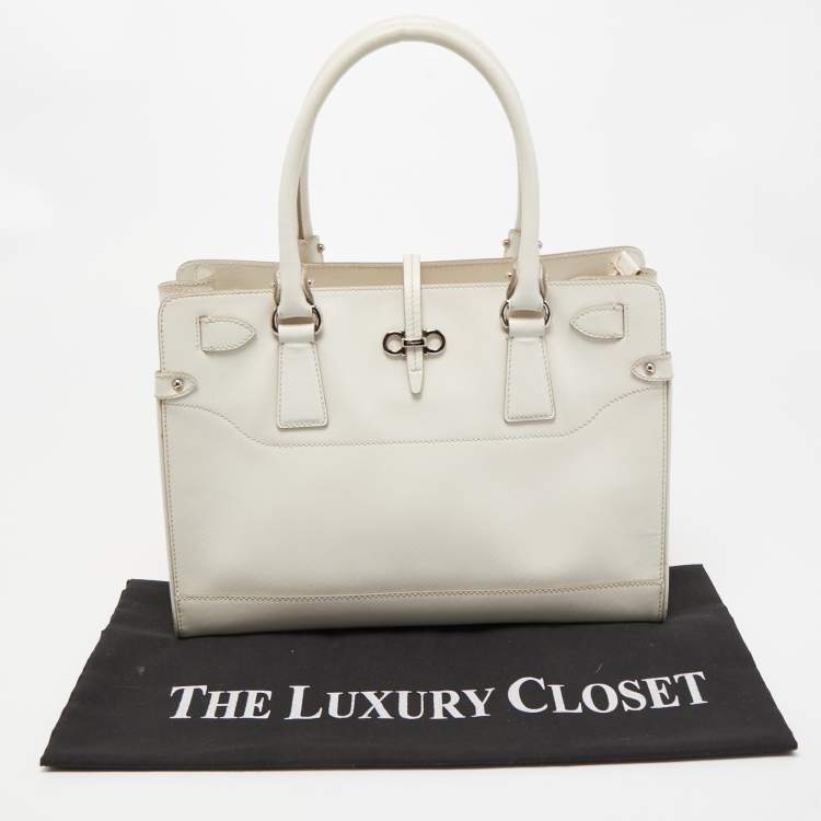 Pre Owned Salvatore Ferragamo White Leather Briana Tote