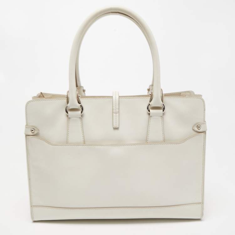 Pre Owned Salvatore Ferragamo White Leather Briana Tote
