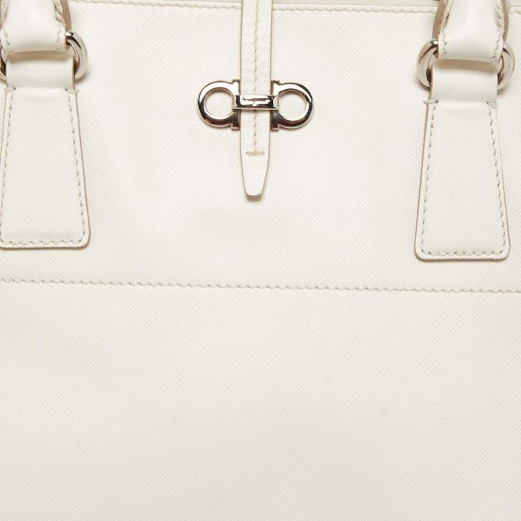Pre Owned Salvatore Ferragamo White Leather Briana Tote