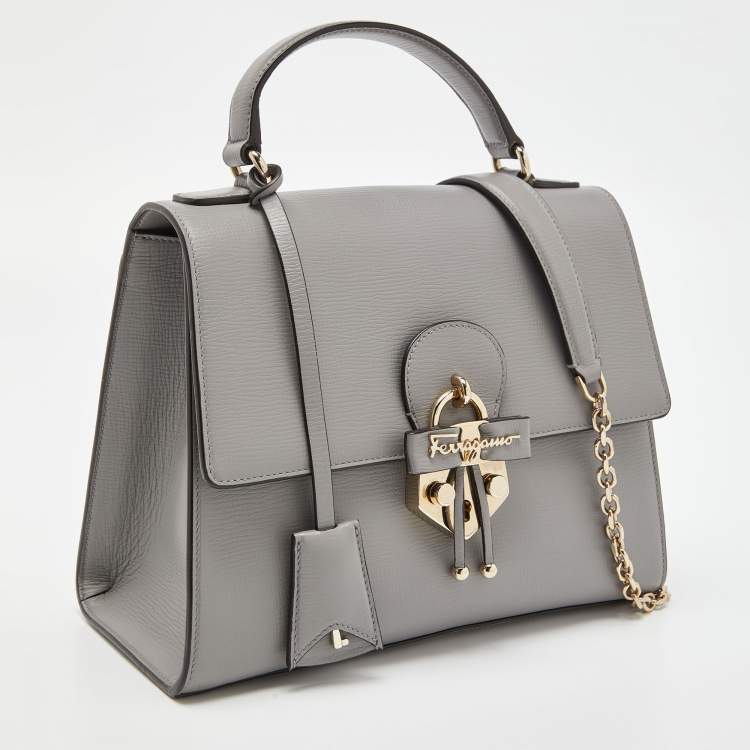 Pre Owned Salvatore Ferragamo Grey Leather Letty Top Handle bag