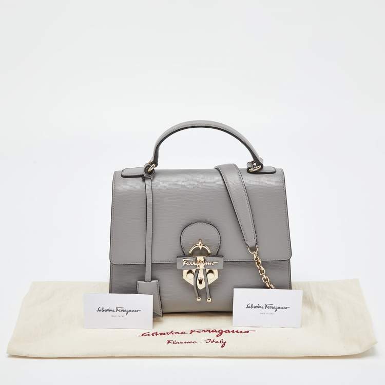 Pre Owned Salvatore Ferragamo Grey Leather Letty Top Handle bag