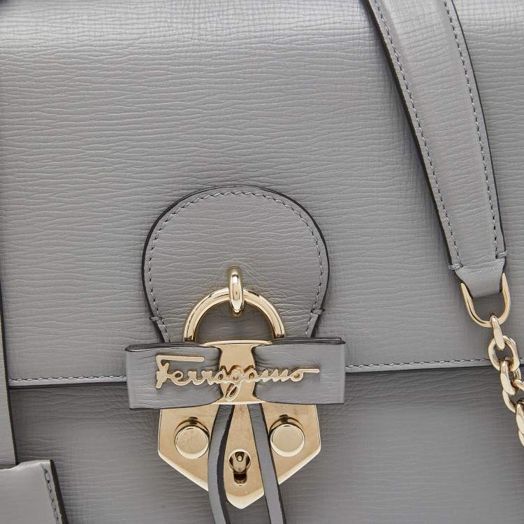 Pre Owned Salvatore Ferragamo Grey Leather Letty Top Handle bag