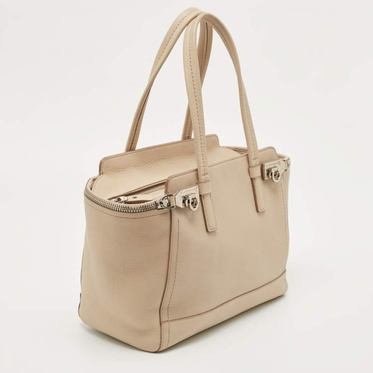 Pre Owned Salvatore Ferragamo Beige Leather Verve Tote