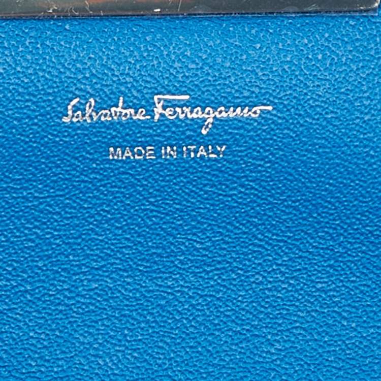 Pre Owned Salvatore Ferragamo Blue Leather Trifolio Phone Holder Crossbody Bag