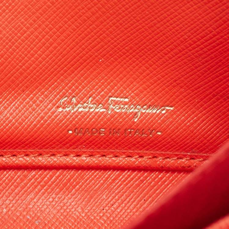 Pre Owned Salvatore Ferragamo Orange Leather Double Gancio Zip Around Wallet