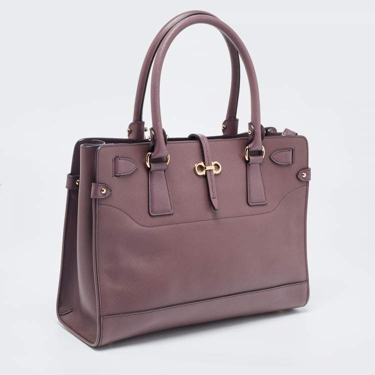 Pre Owned Salvatore Ferragamo Plum Leather Small Briana Tote