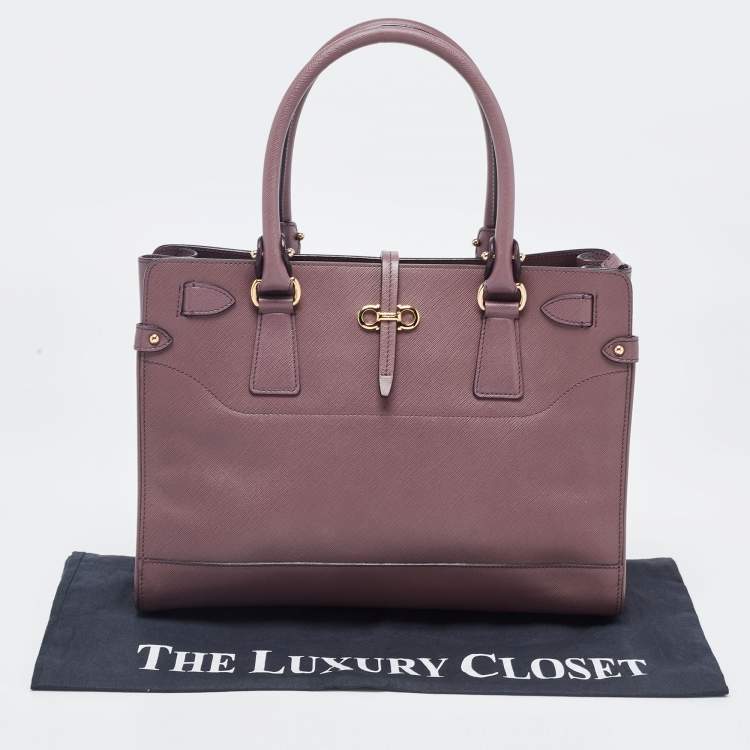 Pre Owned Salvatore Ferragamo Plum Leather Small Briana Tote