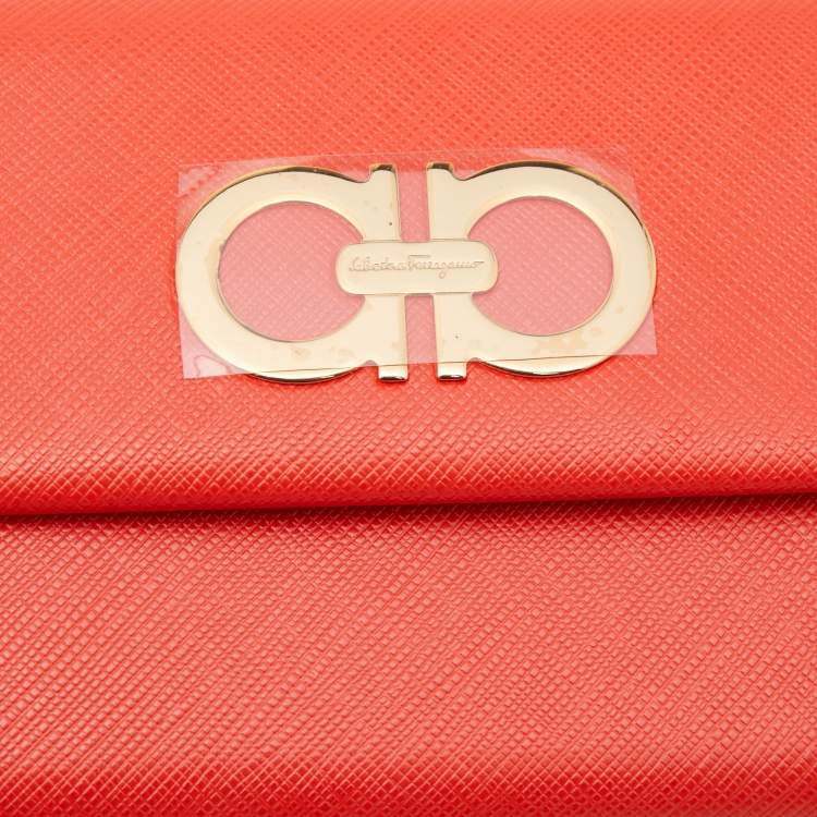 Pre Owned Salvatore Ferragamo Orange Gancio Leather Continental Wallet
