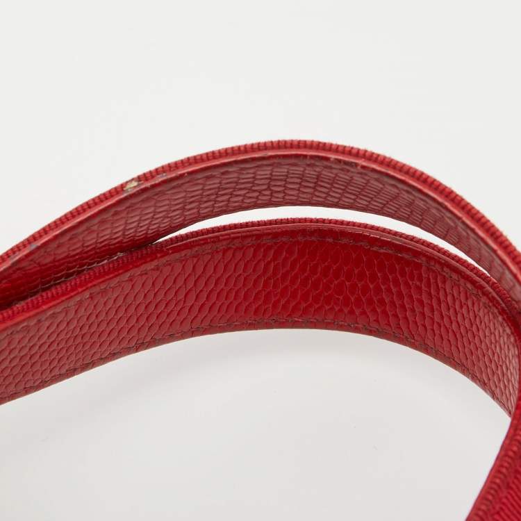 Pre Owned Salvatore Ferragamo Red Lizard Embossed Leather Mini Bow Tote
