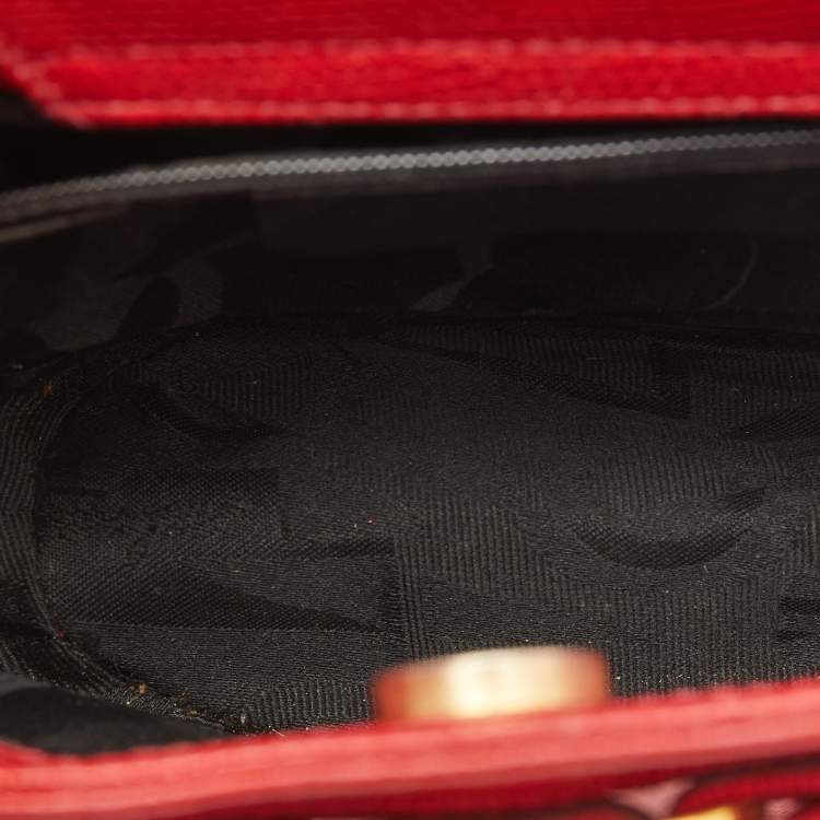Pre Owned Salvatore Ferragamo Red Lizard Embossed Leather Mini Bow Tote