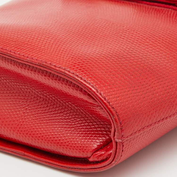 Pre Owned Salvatore Ferragamo Red Lizard Embossed Leather Mini Bow Tote