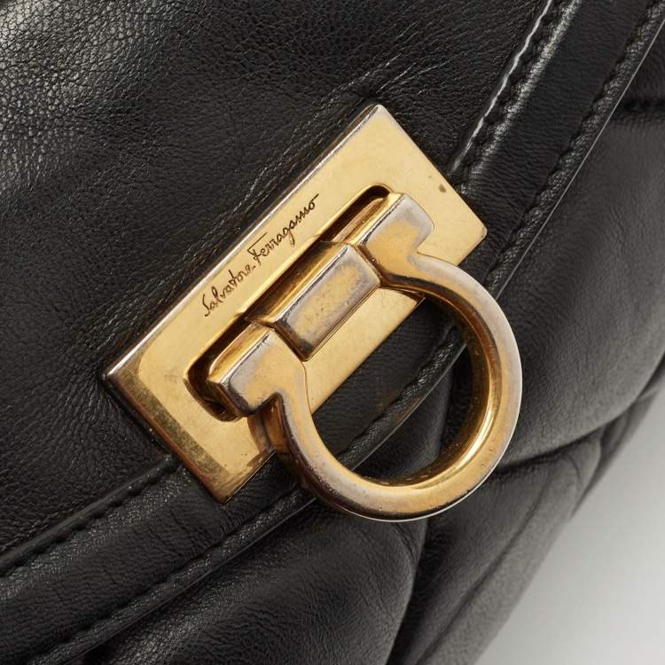 Pre Owned Salvatore Ferragamo Black Quilted Leather Bowler Bag