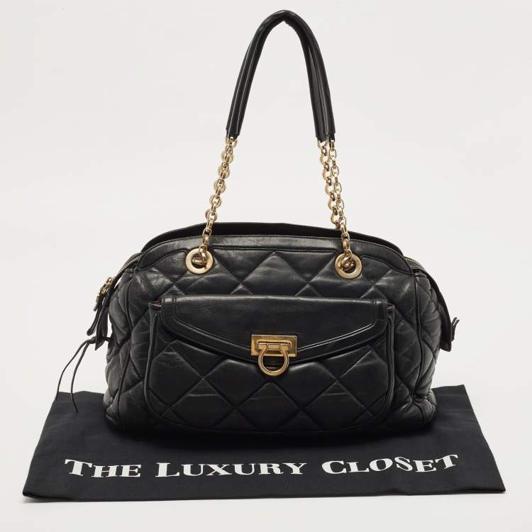 Pre Owned Salvatore Ferragamo Black Quilted Leather Bowler Bag