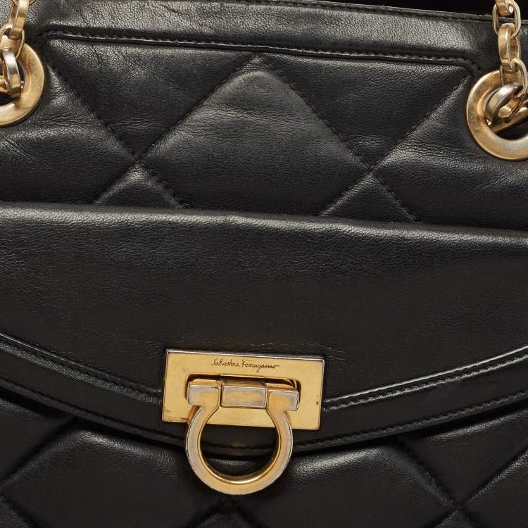 Pre Owned Salvatore Ferragamo Black Quilted Leather Bowler Bag