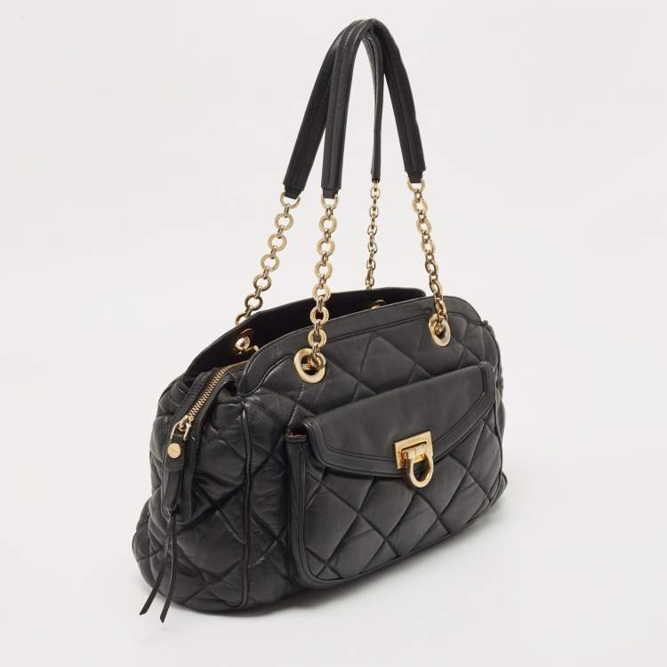 Pre Owned Salvatore Ferragamo Black Quilted Leather Bowler Bag