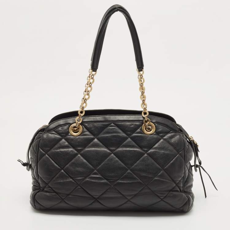 Pre Owned Salvatore Ferragamo Black Quilted Leather Bowler Bag