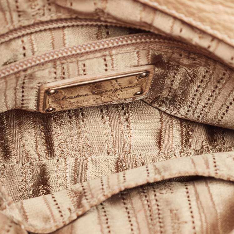 Pre Owned Salvatore Ferragamo Beige Leather Small Sofia Top Handle Bag