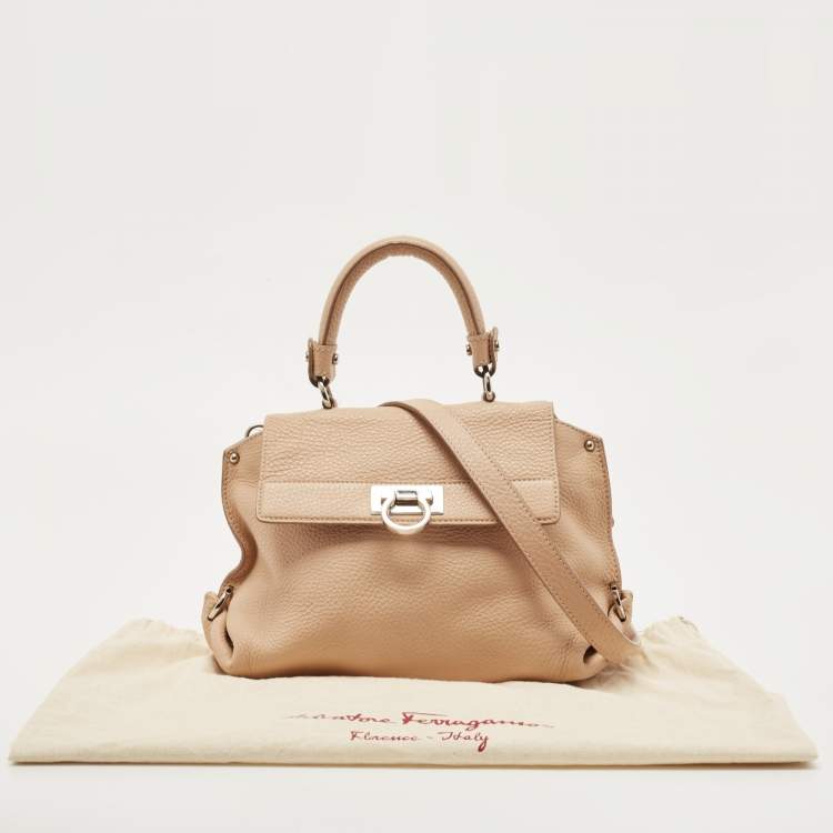 Pre Owned Salvatore Ferragamo Beige Leather Small Sofia Top Handle Bag