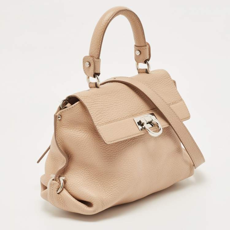 Pre Owned Salvatore Ferragamo Beige Leather Small Sofia Top Handle Bag