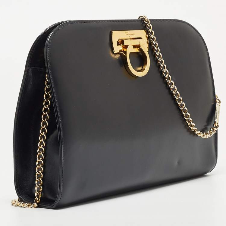 Pre Owned Salvatore Ferragamo Dark Blue Leather Chain Bag