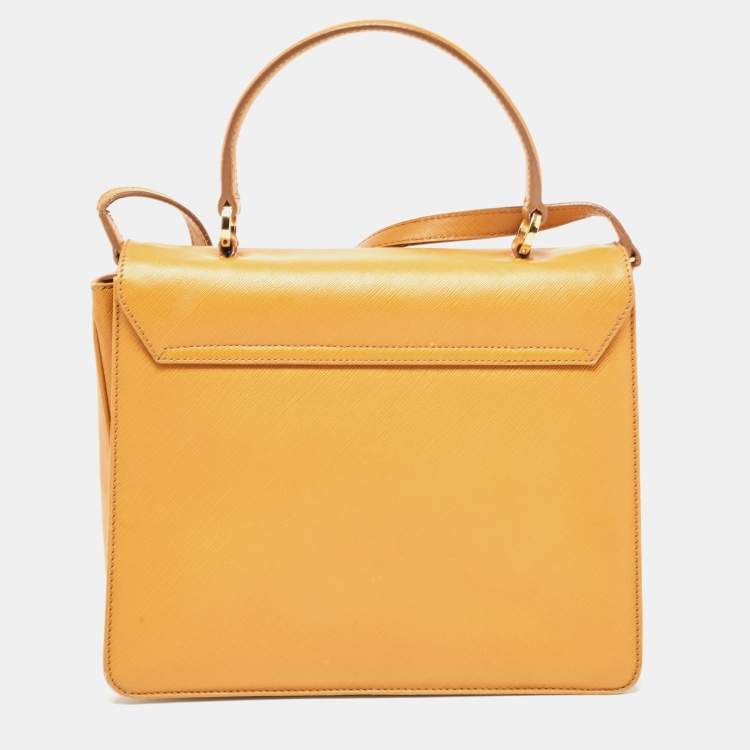 Pre Owned Salvatore Ferragamo Mustard Leather Kelly Top Handle Bag