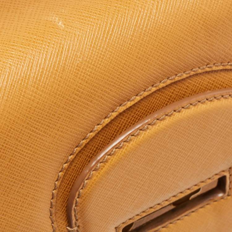 Pre Owned Salvatore Ferragamo Mustard Leather Kelly Top Handle Bag