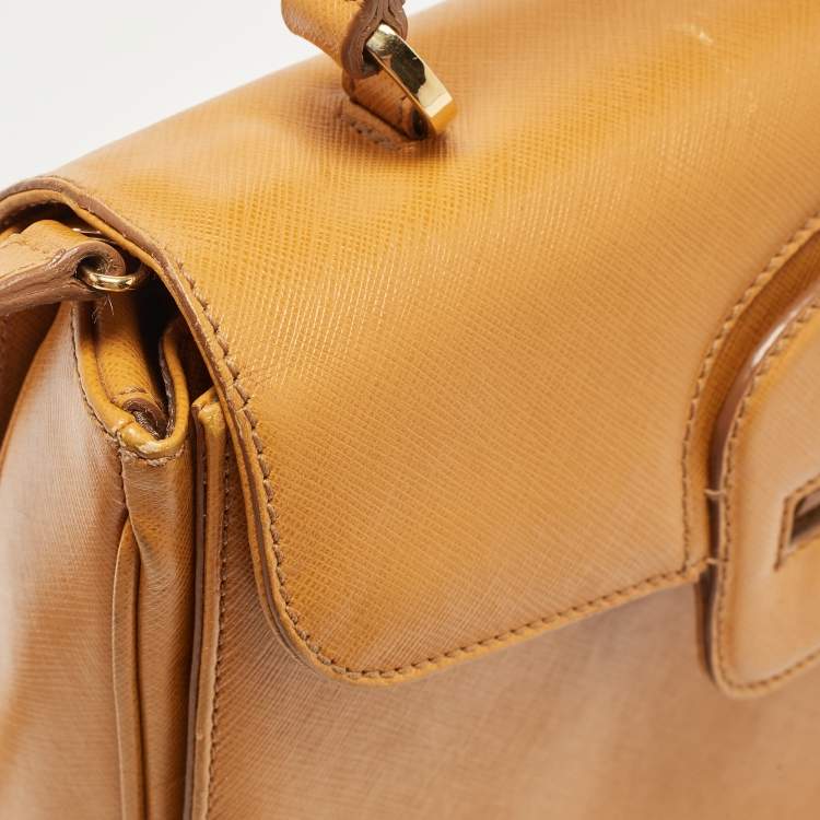 Pre Owned Salvatore Ferragamo Mustard Leather Kelly Top Handle Bag