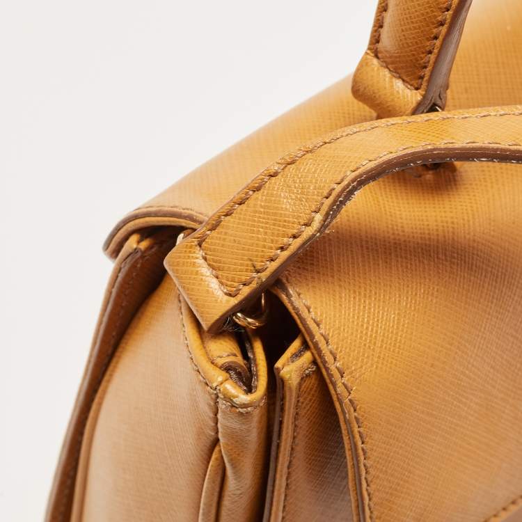 Pre Owned Salvatore Ferragamo Mustard Leather Kelly Top Handle Bag