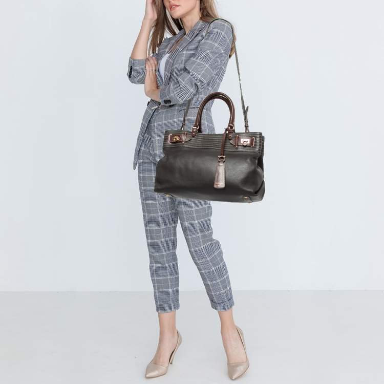 Pre Owned Salvatore Ferragamo Choco Brown Leather Tote