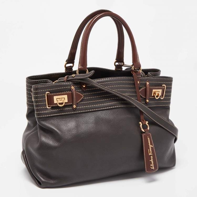 Pre Owned Salvatore Ferragamo Choco Brown Leather Tote