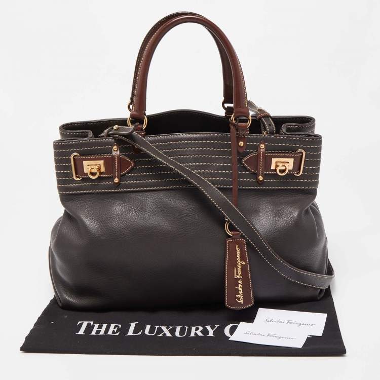 Pre Owned Salvatore Ferragamo Choco Brown Leather Tote