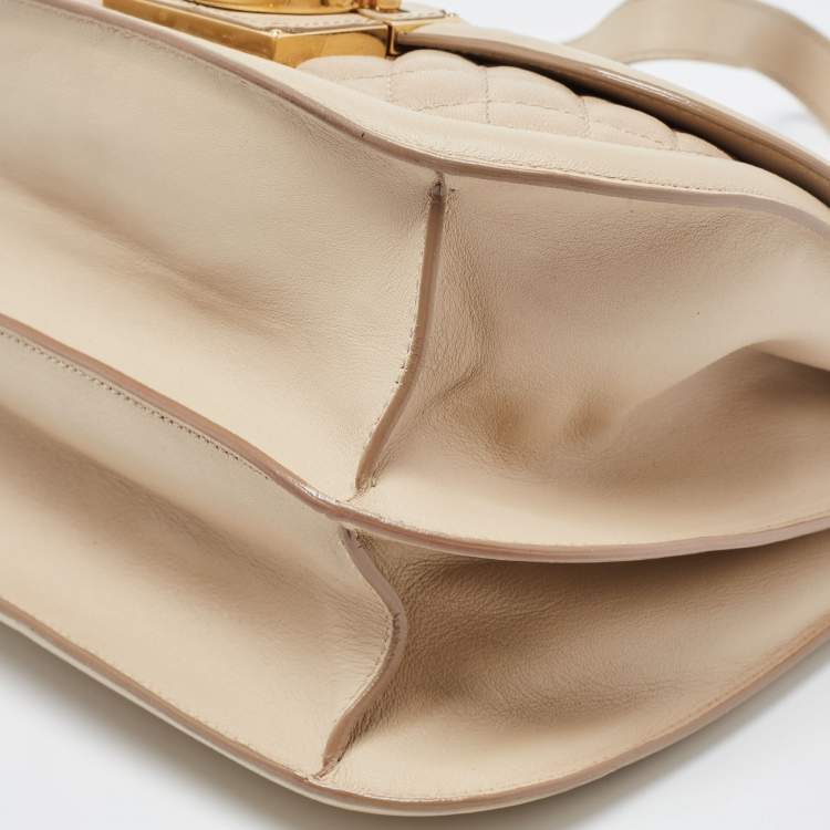 Pre Owned Salvatore Ferragamo Beige Quilted Leather Flap Shoulder Bag