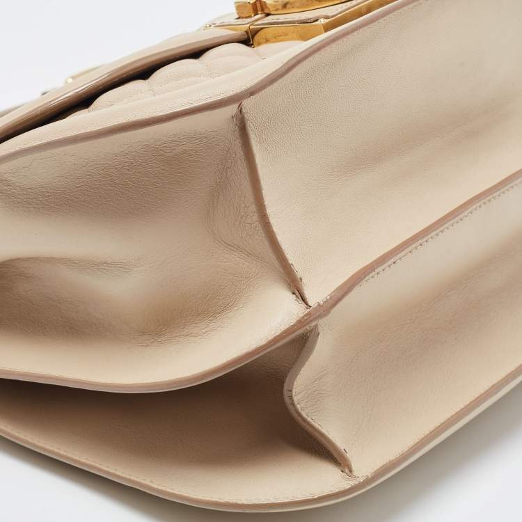 Pre Owned Salvatore Ferragamo Beige Quilted Leather Flap Shoulder Bag