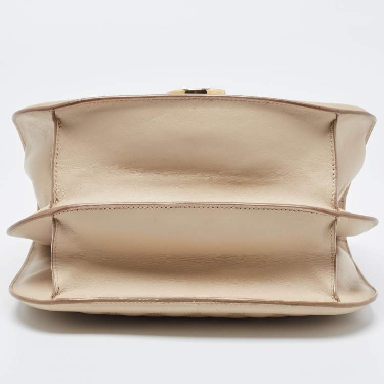Pre Owned Salvatore Ferragamo Beige Quilted Leather Flap Shoulder Bag