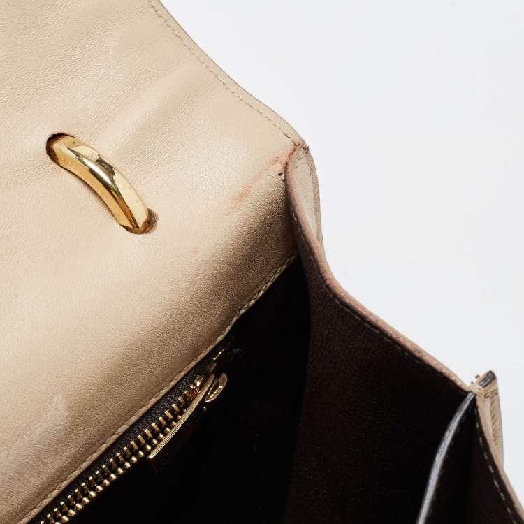 Pre Owned Salvatore Ferragamo Beige Quilted Leather Flap Shoulder Bag