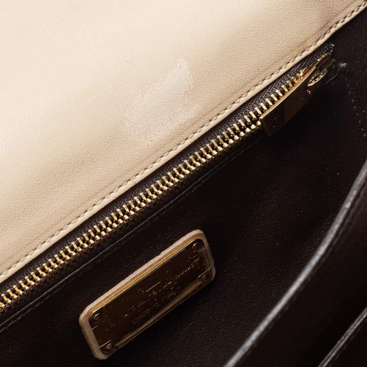 Pre Owned Salvatore Ferragamo Beige Quilted Leather Flap Shoulder Bag