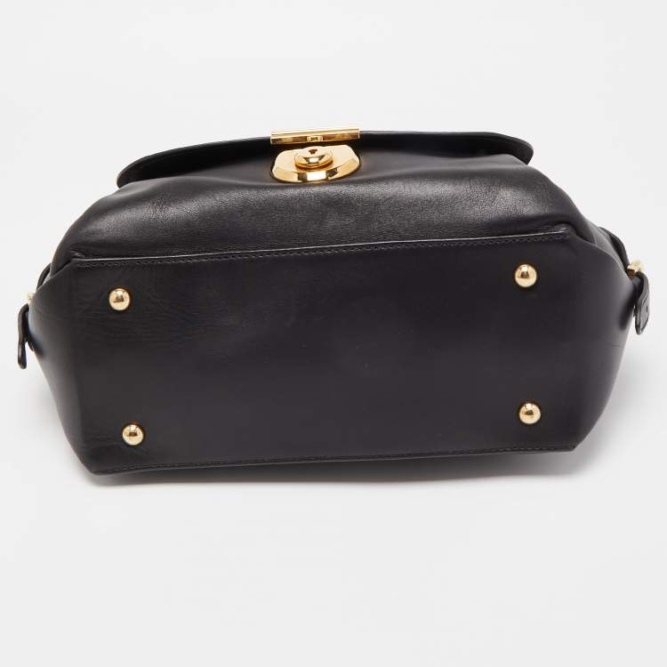 مملوكة مسبقًا Salvatore Ferragamo Black Leather Medium Fiamma Satchel