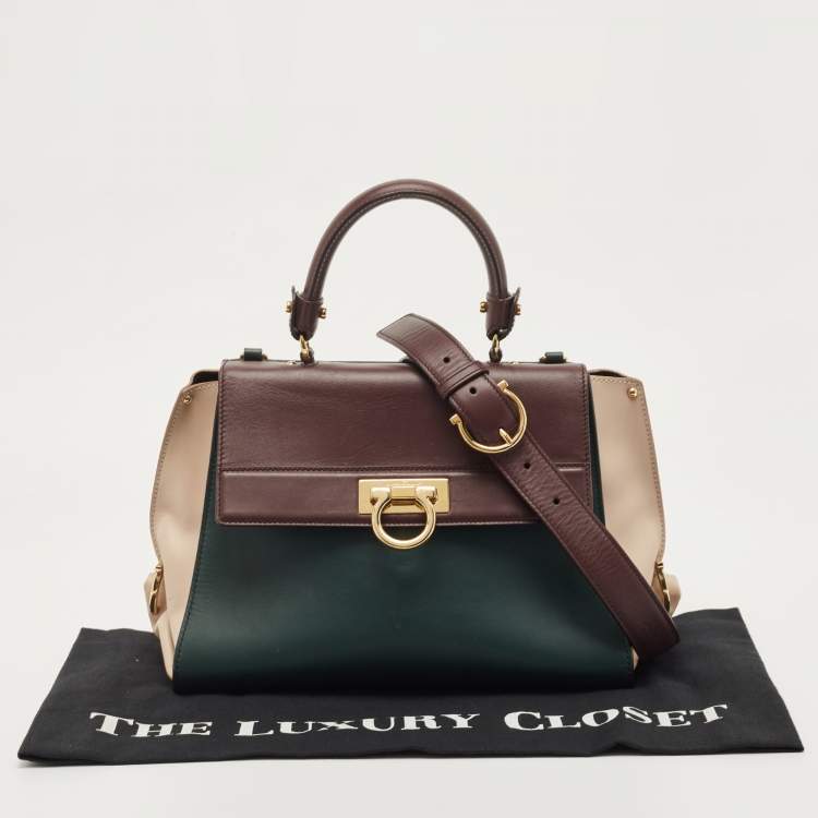 Pre Owned Salvatore Ferragamo Tricolor Leather Medium Sofia Top Handle Bag