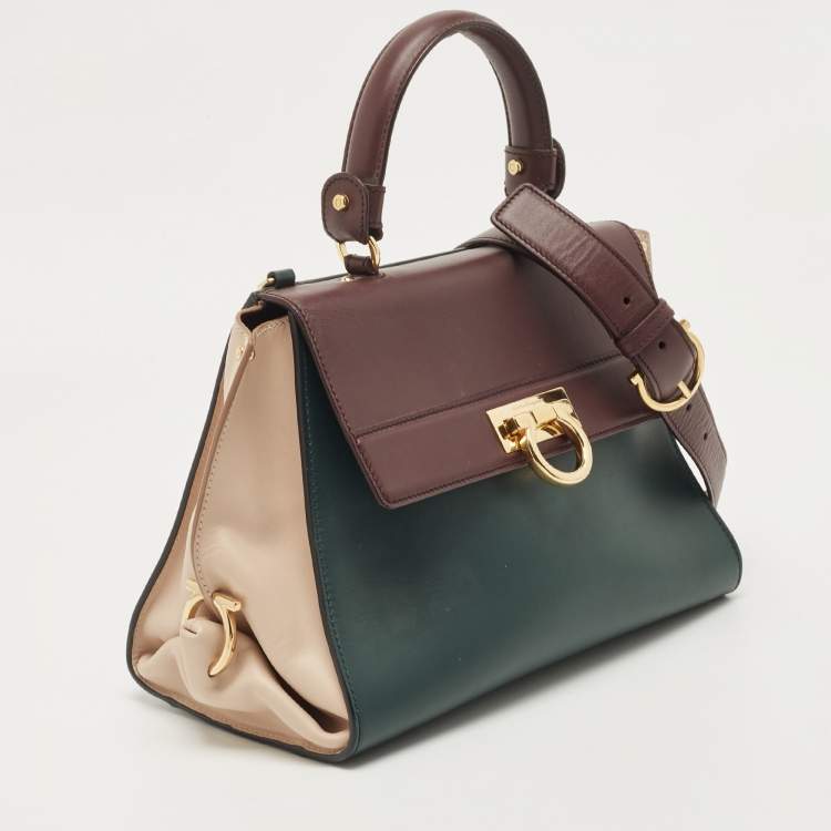 Pre Owned Salvatore Ferragamo Tricolor Leather Medium Sofia Top Handle Bag