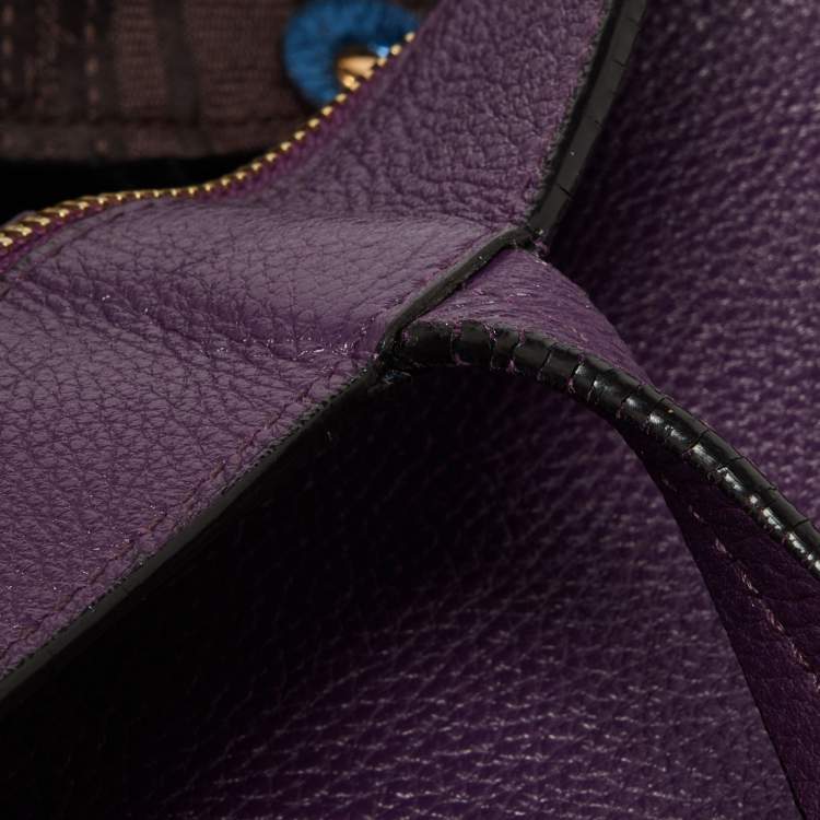 Pre Owned Salvatore Ferragamo Purple Leather Bice Tote