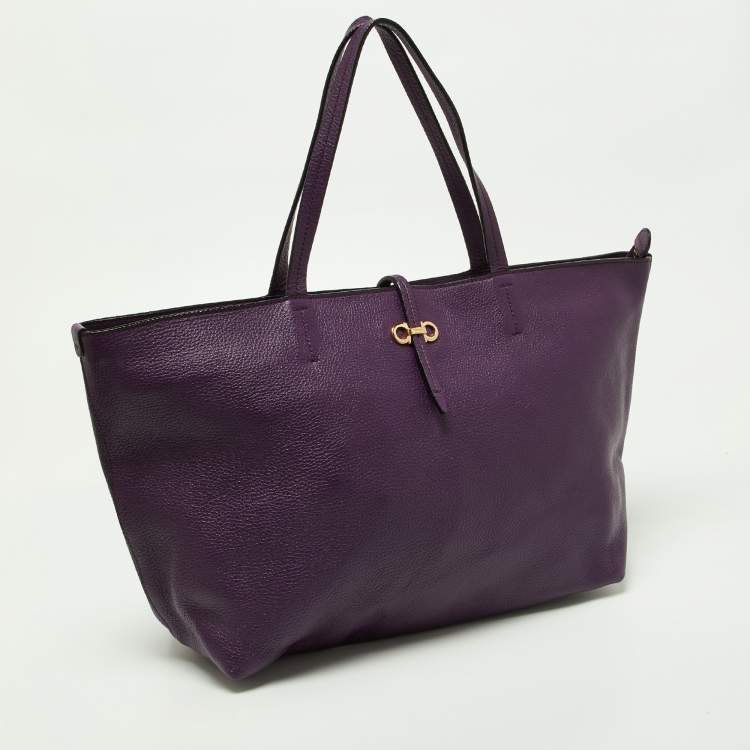 Pre Owned Salvatore Ferragamo Purple Leather Bice Tote
