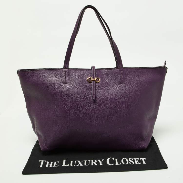 Pre Owned Salvatore Ferragamo Purple Leather Bice Tote