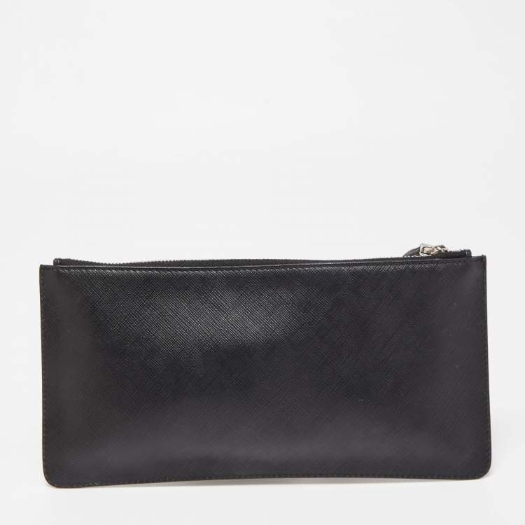 Pre Owned Salvatore Ferragamo Black Leather Gancio Wristlet Zip Pouch